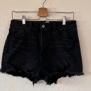 Forever 21 Women's High Waisted Ripped Denim Shorts - Size 31, Black
